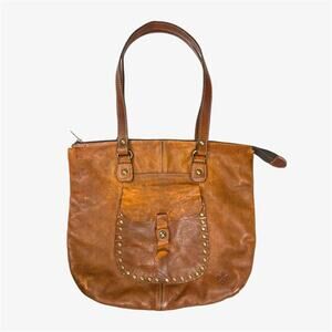 Brown leather studded tote bag